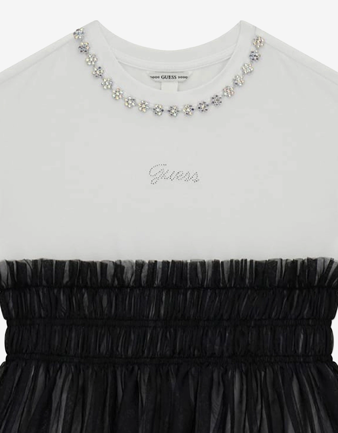 Girls Mixed Fabric Dress in Black