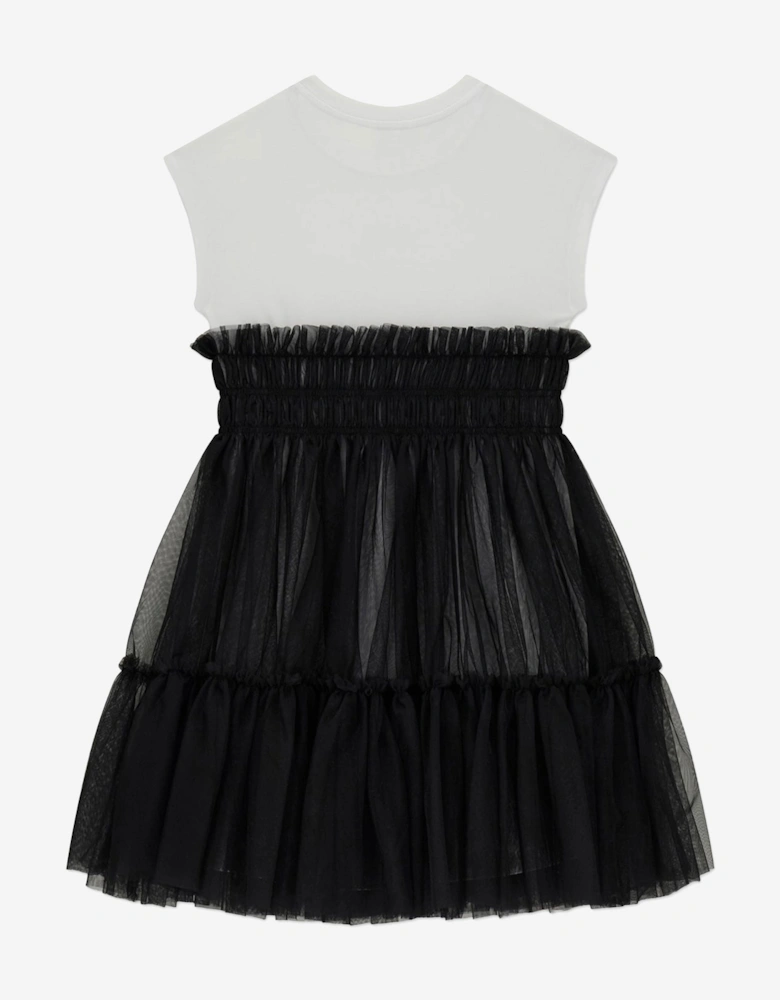 Girls Mixed Fabric Dress in Black