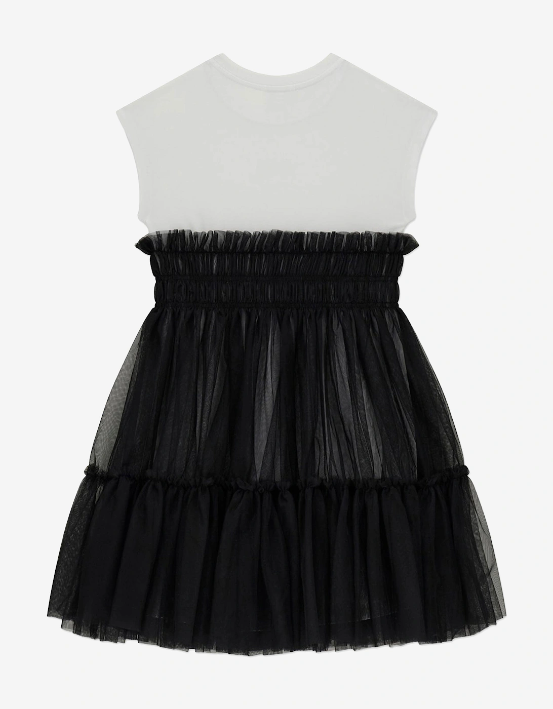 Girls Mixed Fabric Dress in Black
