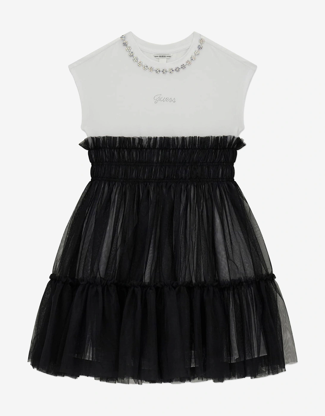 Girls Mixed Fabric Dress in Black, 5 of 4