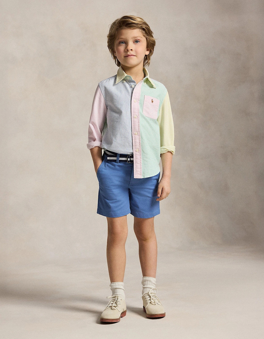 Boys Striped Classic Oxford Shirt in Green