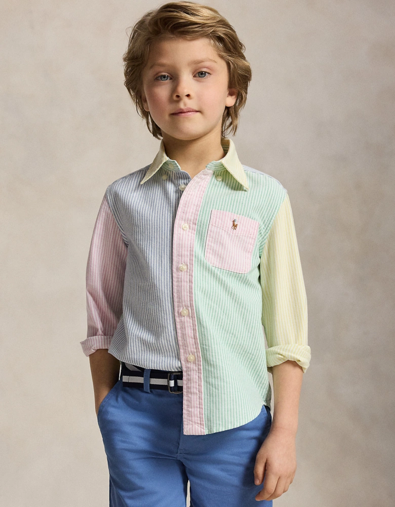 Boys Striped Classic Oxford Shirt in Green