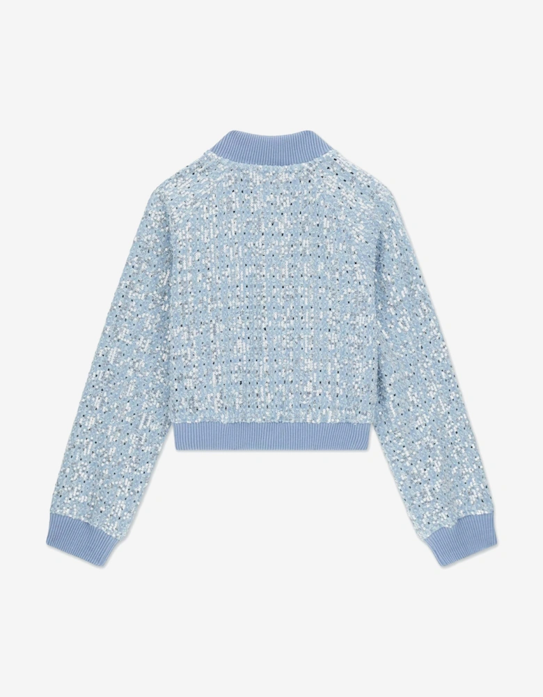 Girls Sequin Denim Bomber Jacket in Blue