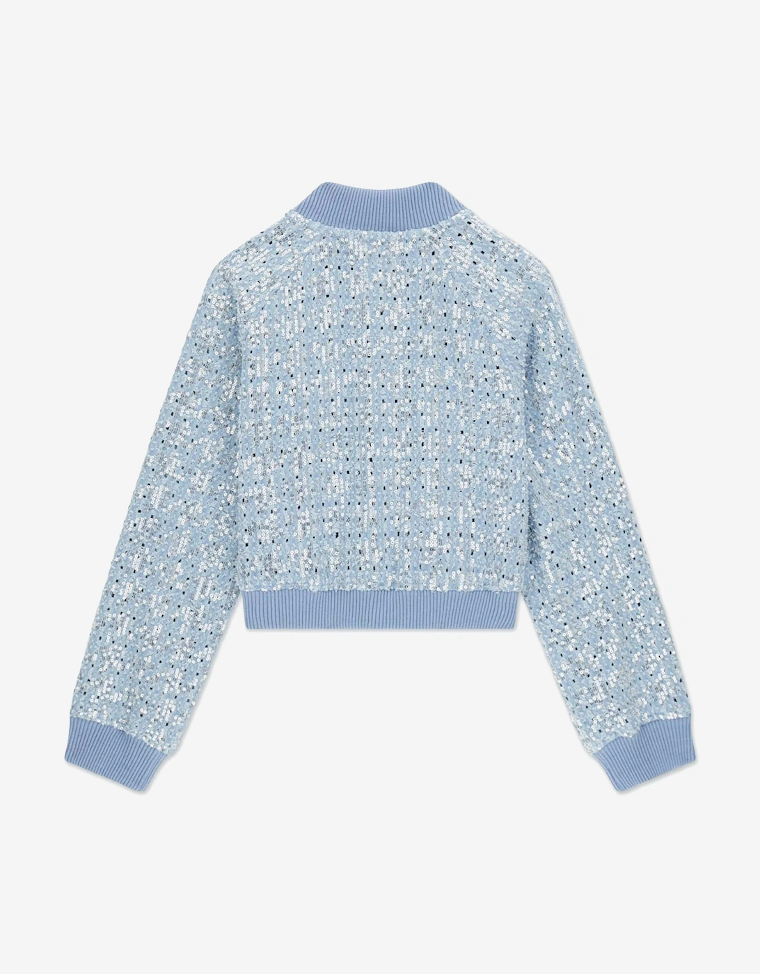 Girls Sequin Denim Bomber Jacket in Blue