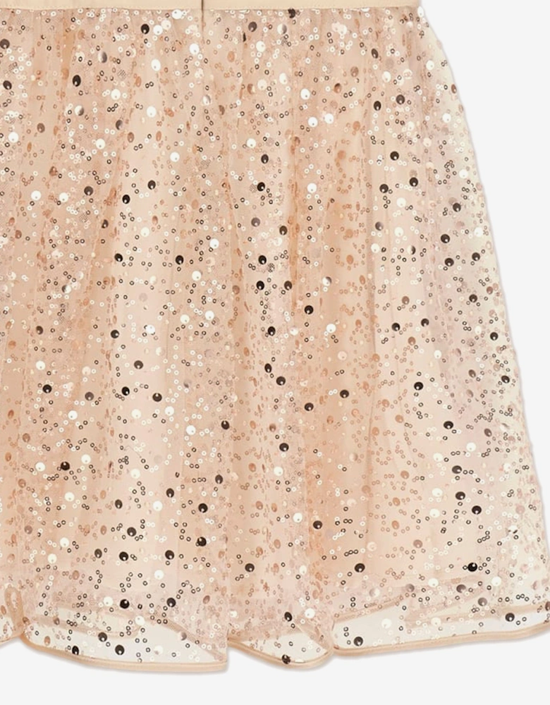 Girls Sleeveless Sequin Dress in Beige