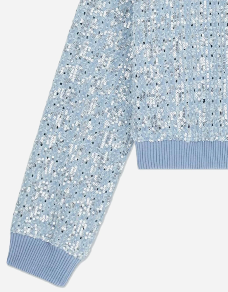 Girls Sequin Denim Bomber Jacket in Blue