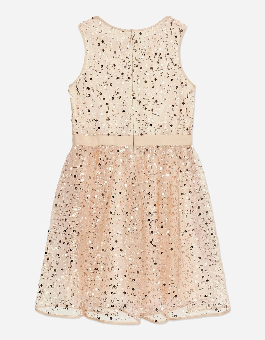 Girls Sleeveless Sequin Dress in Beige