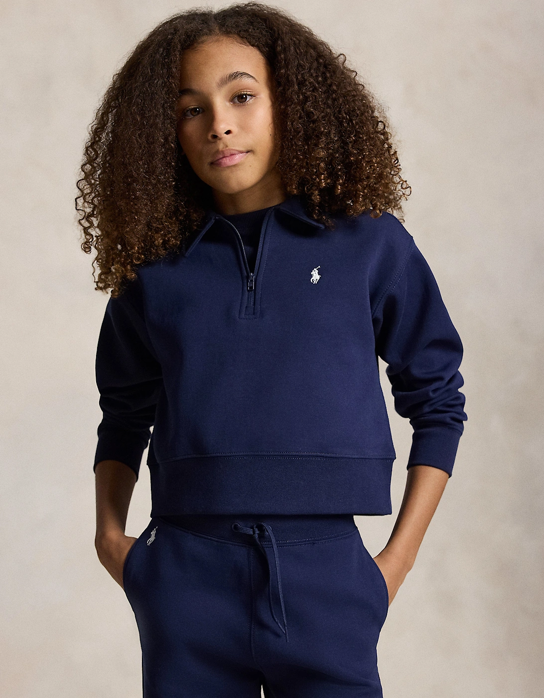 Girls Technical Knit Half Zip Sweatshirt in Navy
