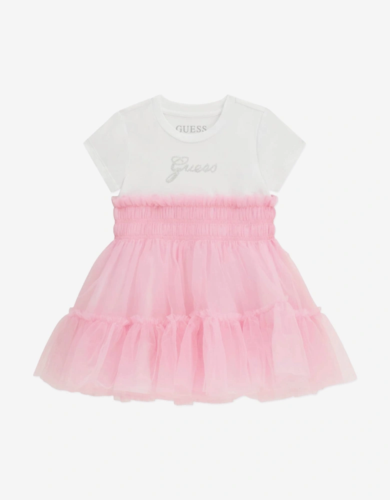 Girls Mixed Fabric Dress in Pink