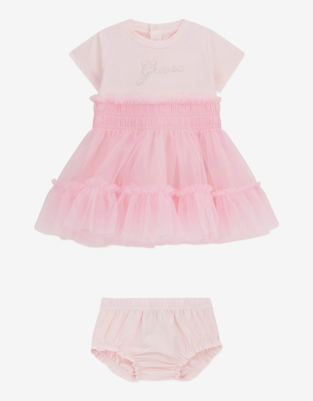 Baby Girls Mixed Fabric Dress in Pink, 7 of 6