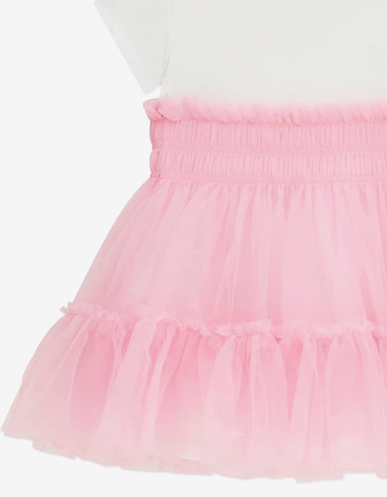 Girls Mixed Fabric Dress in Pink