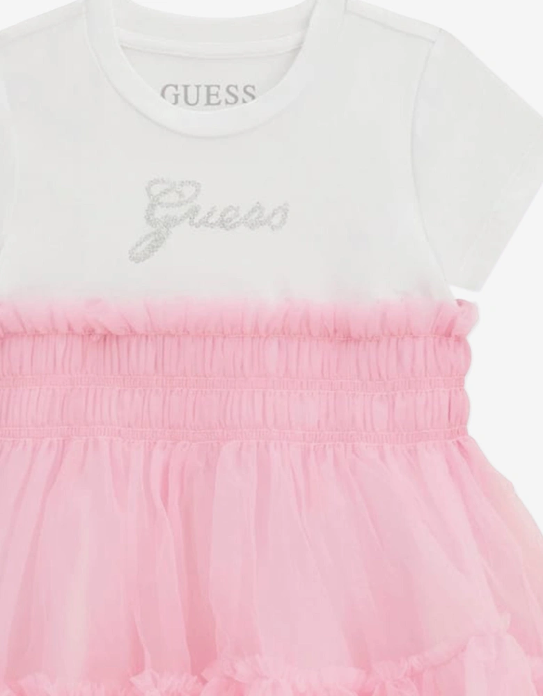 Girls Mixed Fabric Dress in Pink