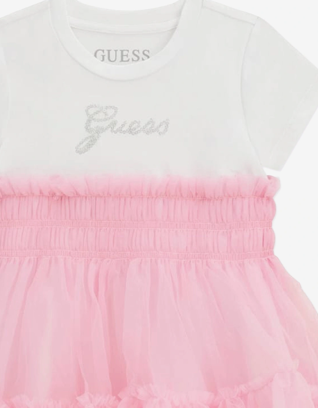 Girls Mixed Fabric Dress in Pink