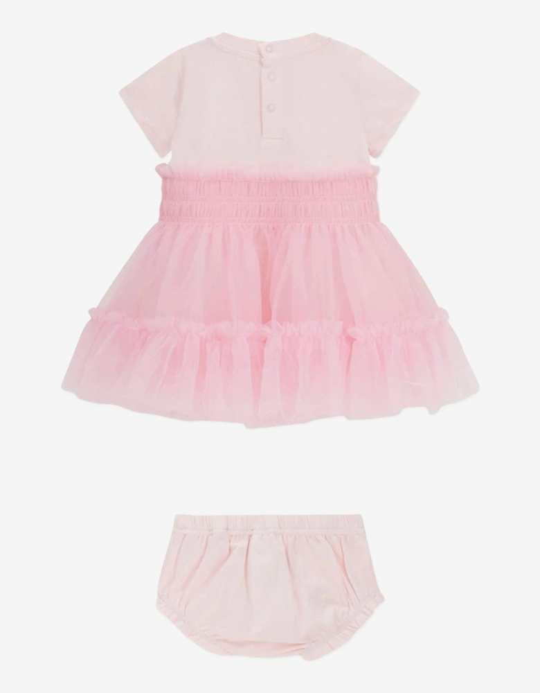 Baby Girls Mixed Fabric Dress in Pink