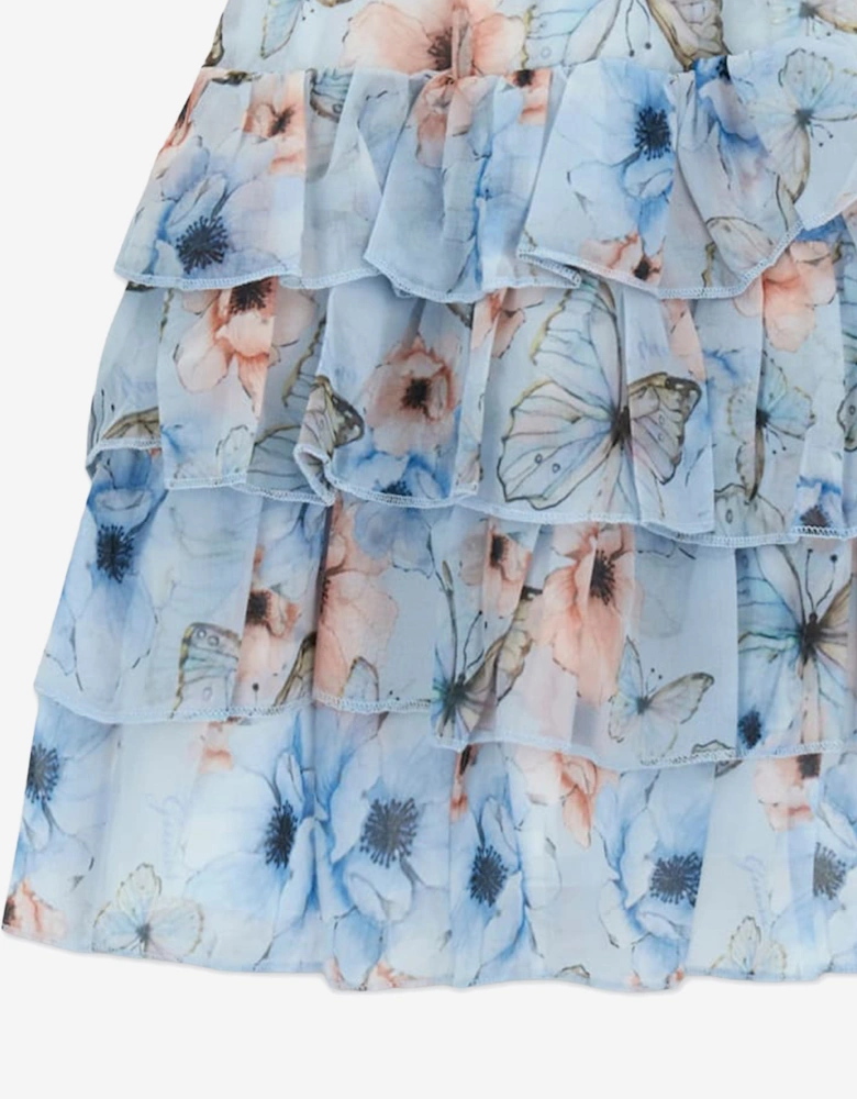 Girls Butterfly Collage Chiffon Dress in Blue
