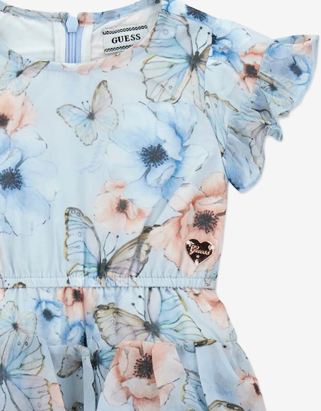 Girls Butterfly Collage Chiffon Dress in Blue