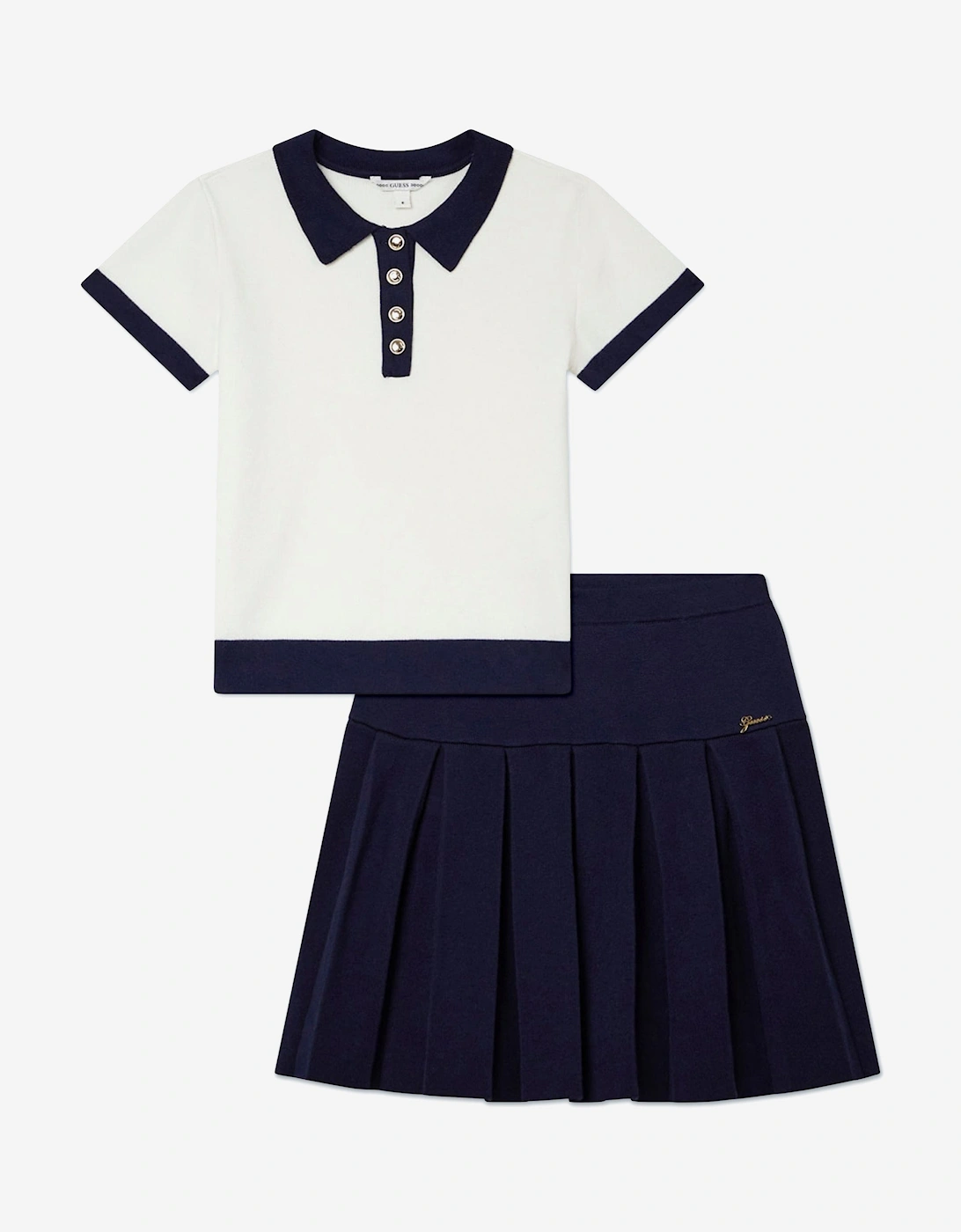 Girls Polo Sweater and Skirt Set in Navy, 6 of 5