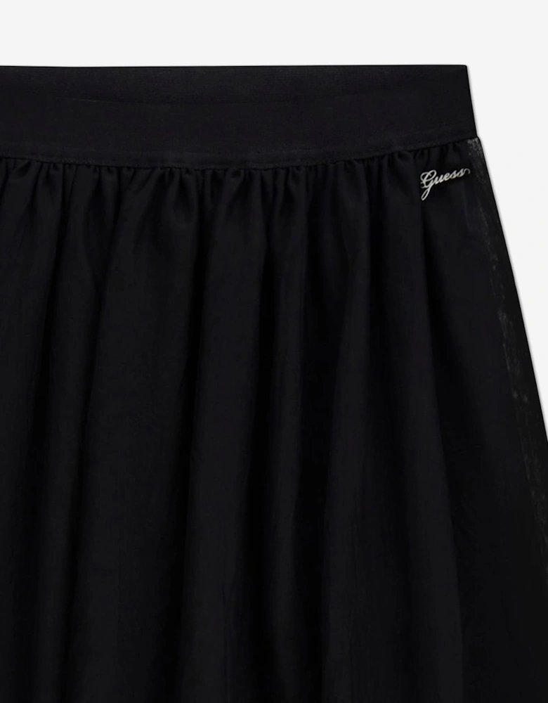 Girls Mesh Midi Skirt in Black