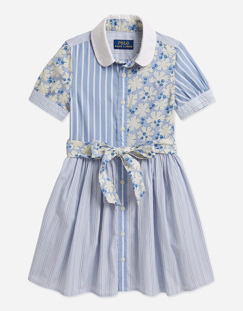 Girls Poplin Shirt Dress in Blue