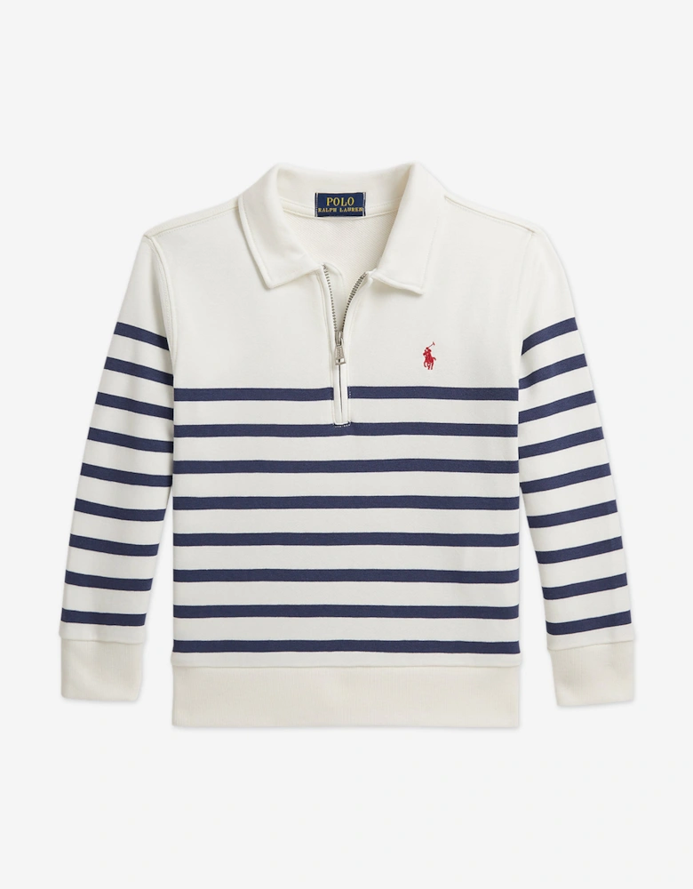 Boys Striped Half Zip Sweatshirt in White