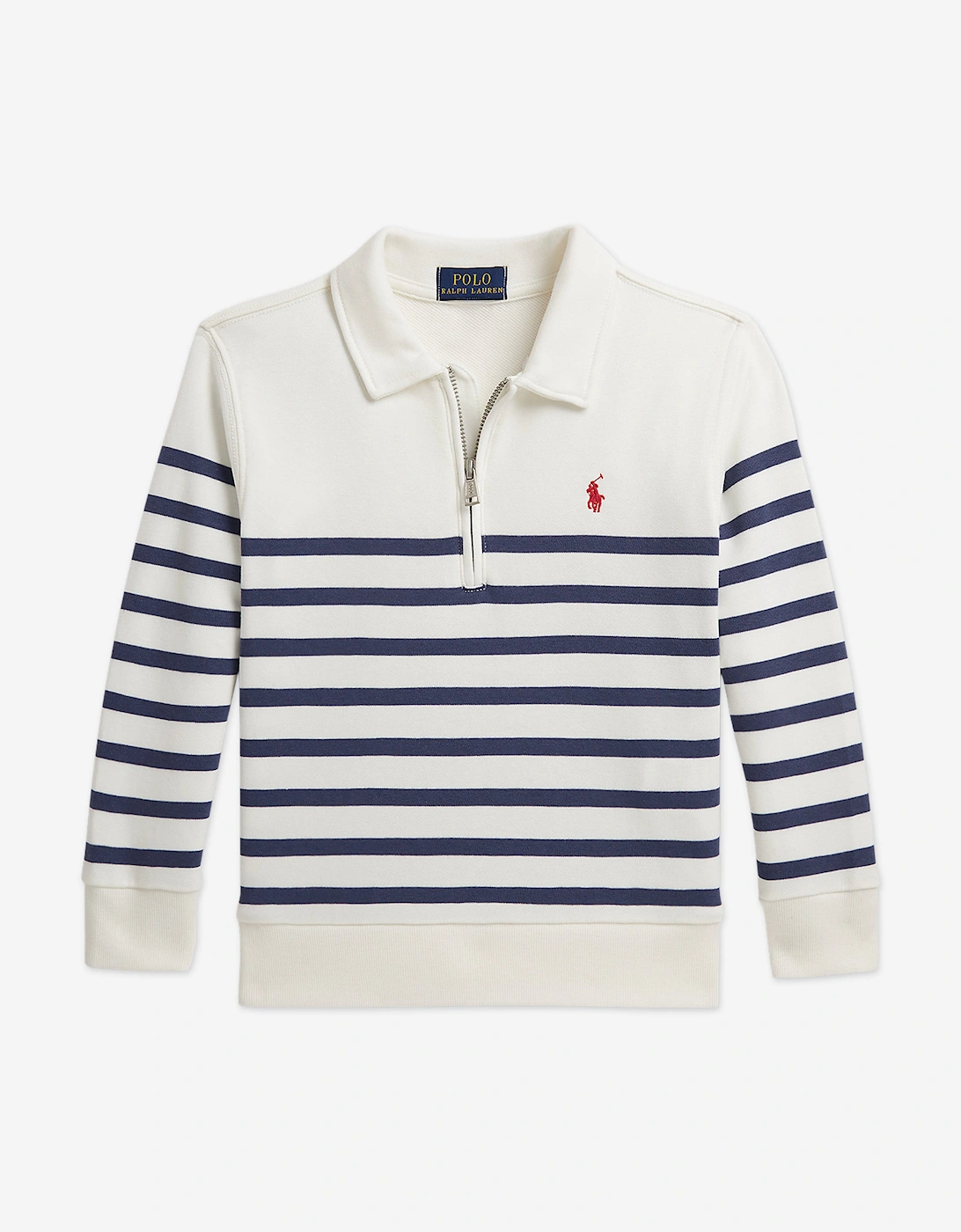 Boys Striped Half Zip Sweatshirt in White, 6 of 5
