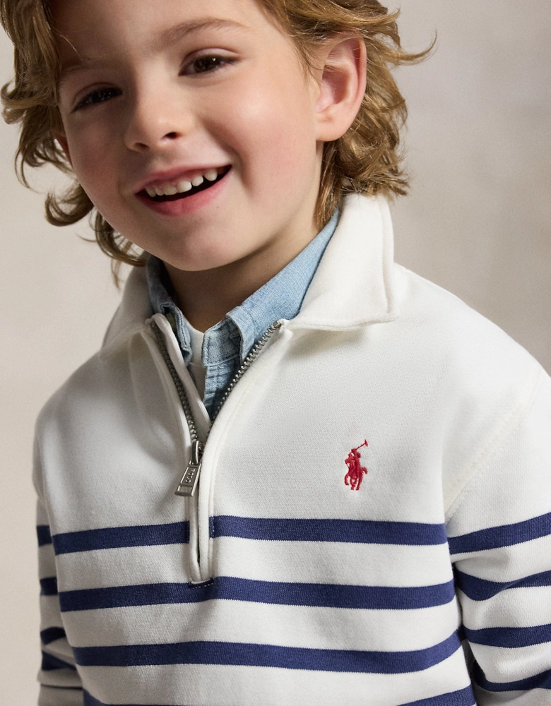 Boys Striped Half Zip Sweatshirt in White