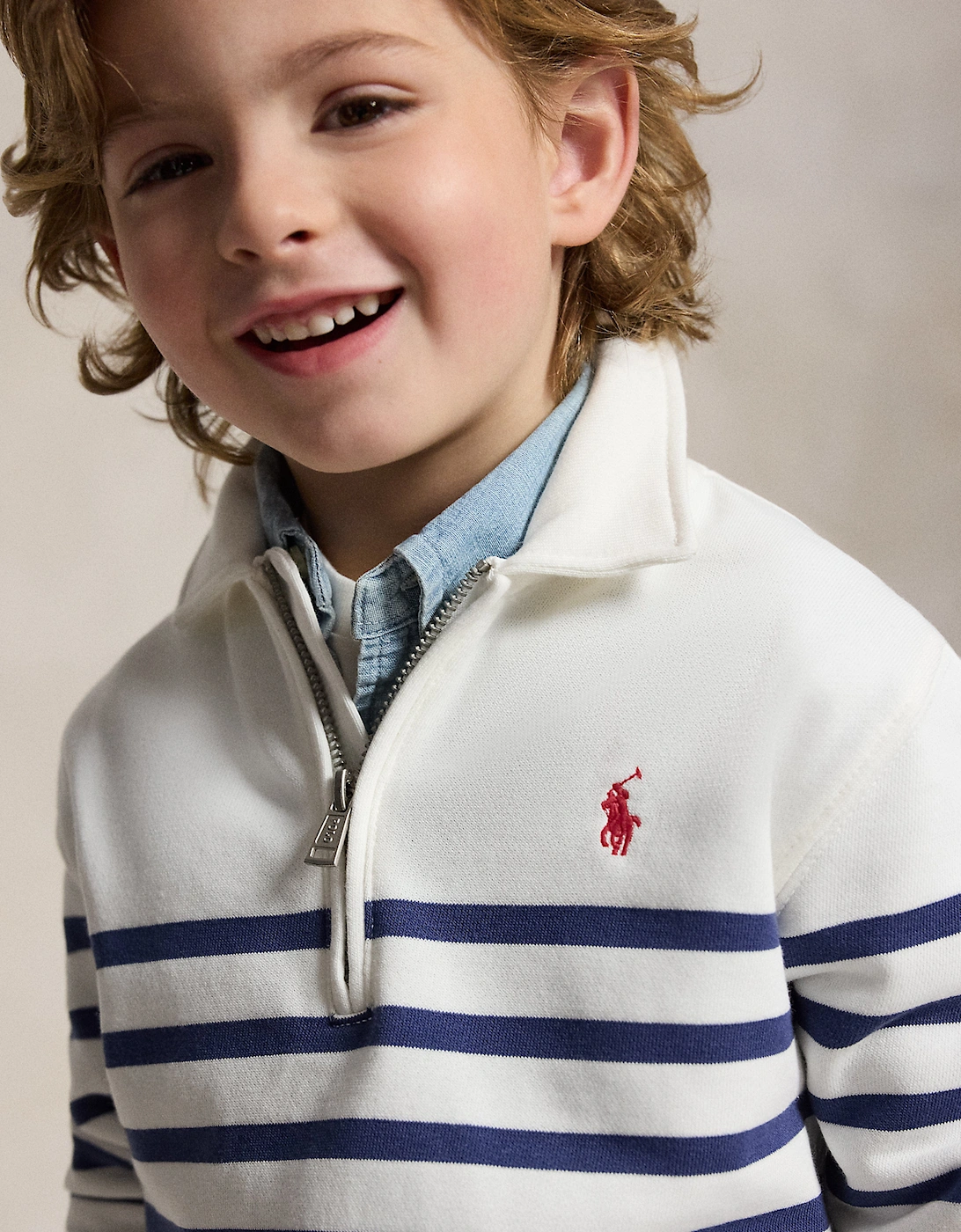 Boys Striped Half Zip Sweatshirt in White