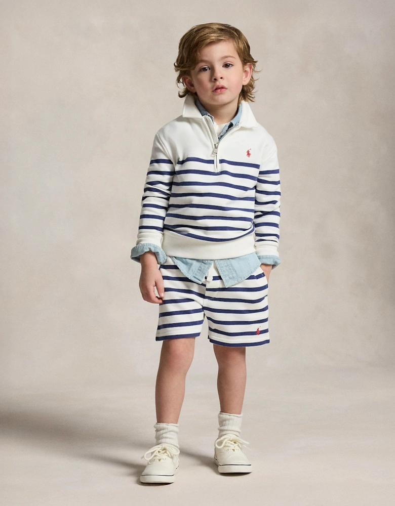 Boys Striped Half Zip Sweatshirt in White