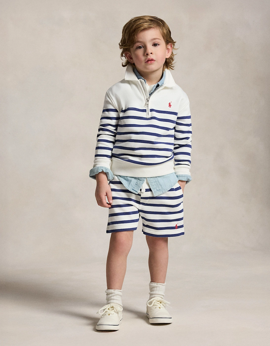 Boys Striped Half Zip Sweatshirt in White