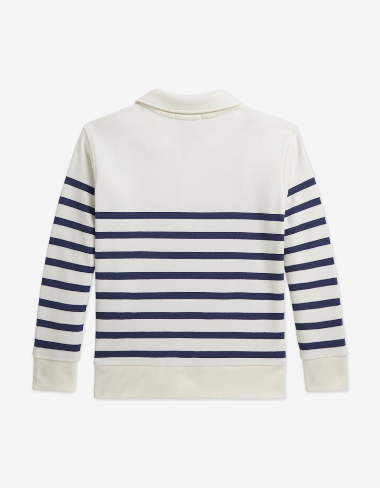 Boys Striped Half Zip Sweatshirt in White