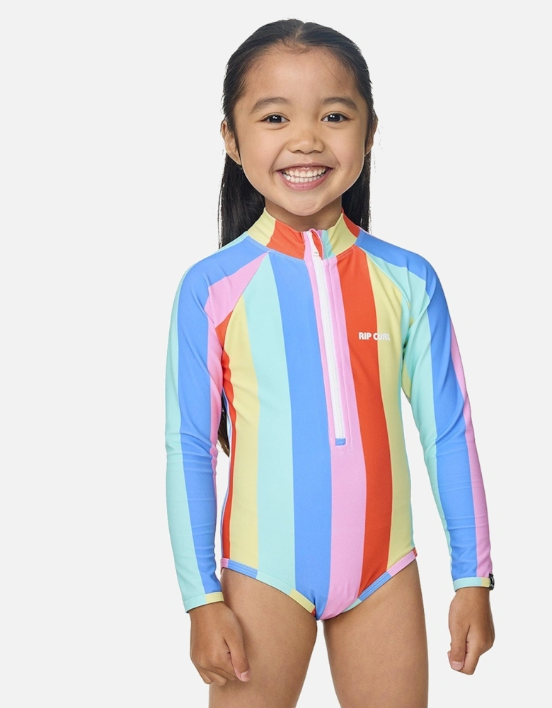 Rip Curl Kids Rainbow Stripe Surfsuit Long Sleeve Rash Vest