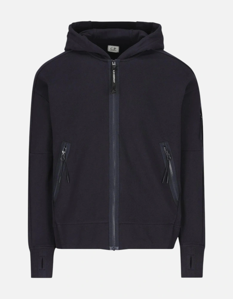 C.P. Company Diagonal Raised Fleece Zip-Up Navy Hoodie