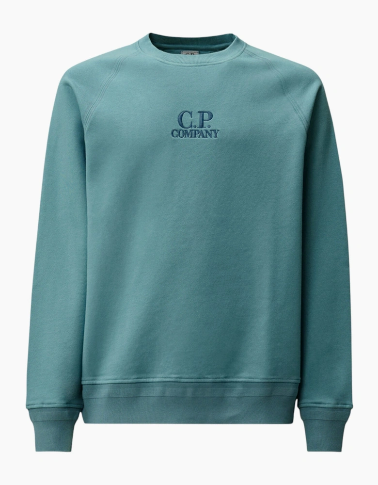 C.P. Company Diagonal Raised Fleece Crewneck Aegean Logo Sweatshirt