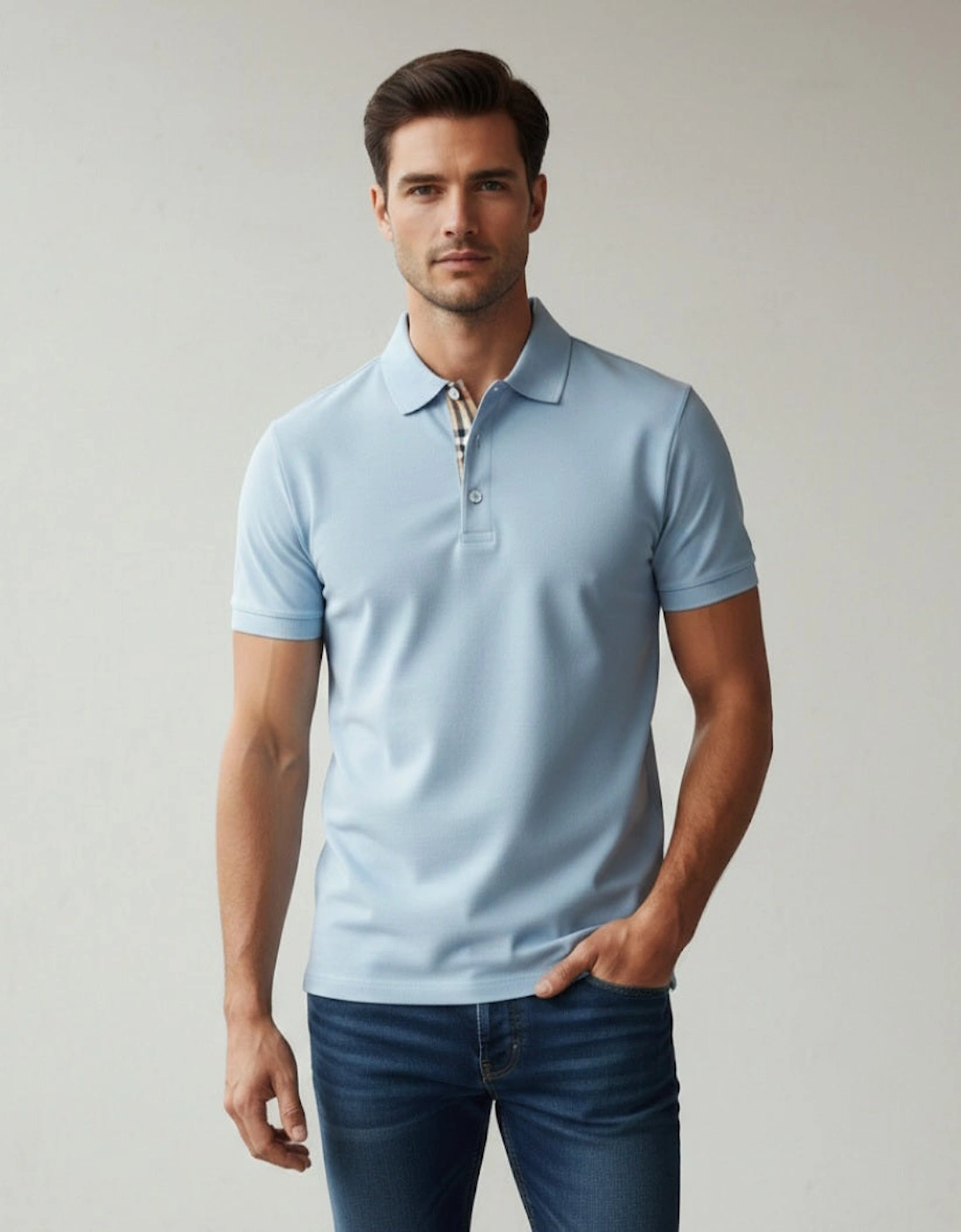Check Logo Polo Pale Blue