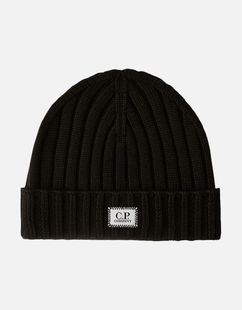 C.P. Company Merino Wool Logo Black Beanie