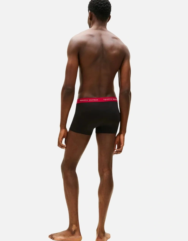 3-Pack Signature Cotton Boxer Trunks, Black w/ burgundy/red/blue