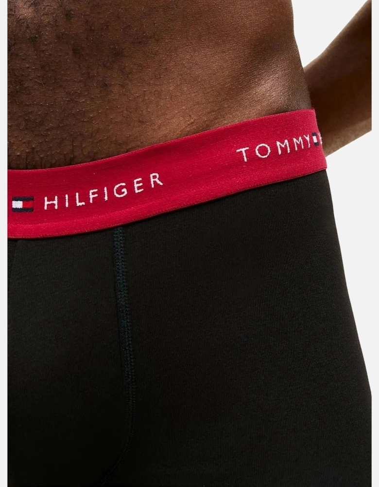 3-Pack Signature Cotton Boxer Trunks, Black w/ burgundy/red/blue