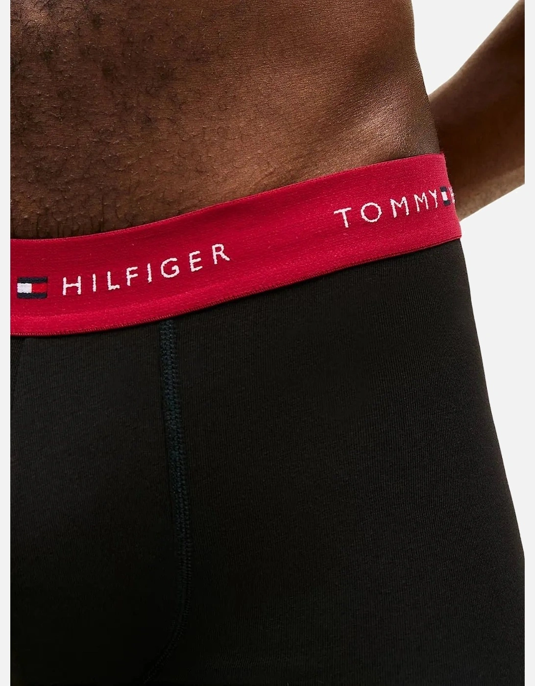 3-Pack Signature Cotton Boxer Trunks, Black w/ burgundy/red/blue