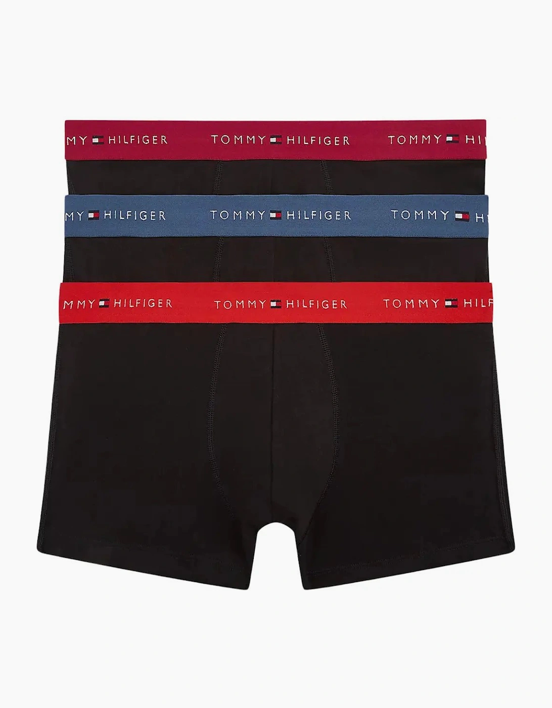 Tommy Hilfiger Men's Black 3-Pack Signature Cotton Boxer Trunks, W/ Burgundy/Red/Blue  39/38/32 Xxl