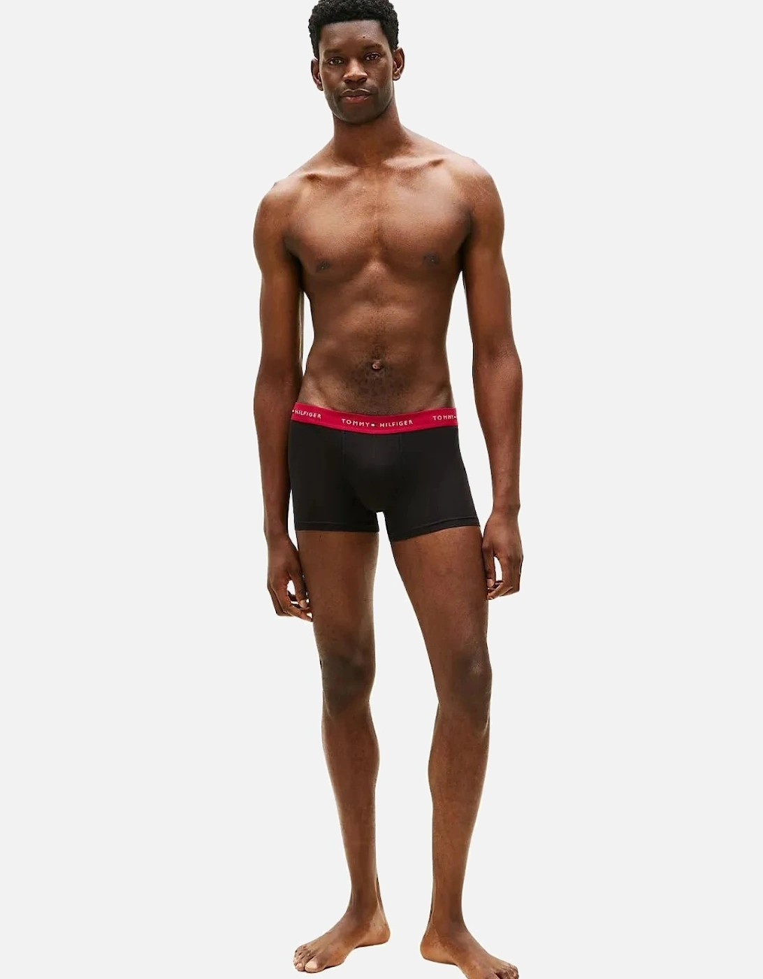 3-Pack Signature Cotton Boxer Trunks, Black w/ burgundy/red/blue