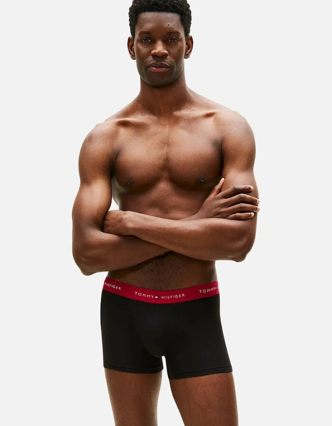 3-Pack Signature Cotton Boxer Trunks, Black w/ burgundy/red/blue