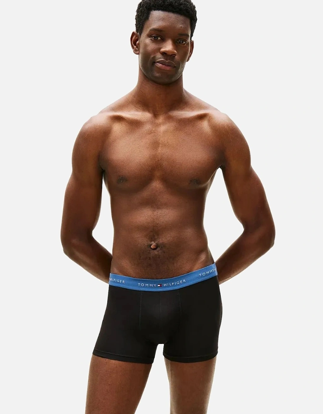 3-Pack Signature Cotton Boxer Trunks, Black w/ burgundy/red/blue