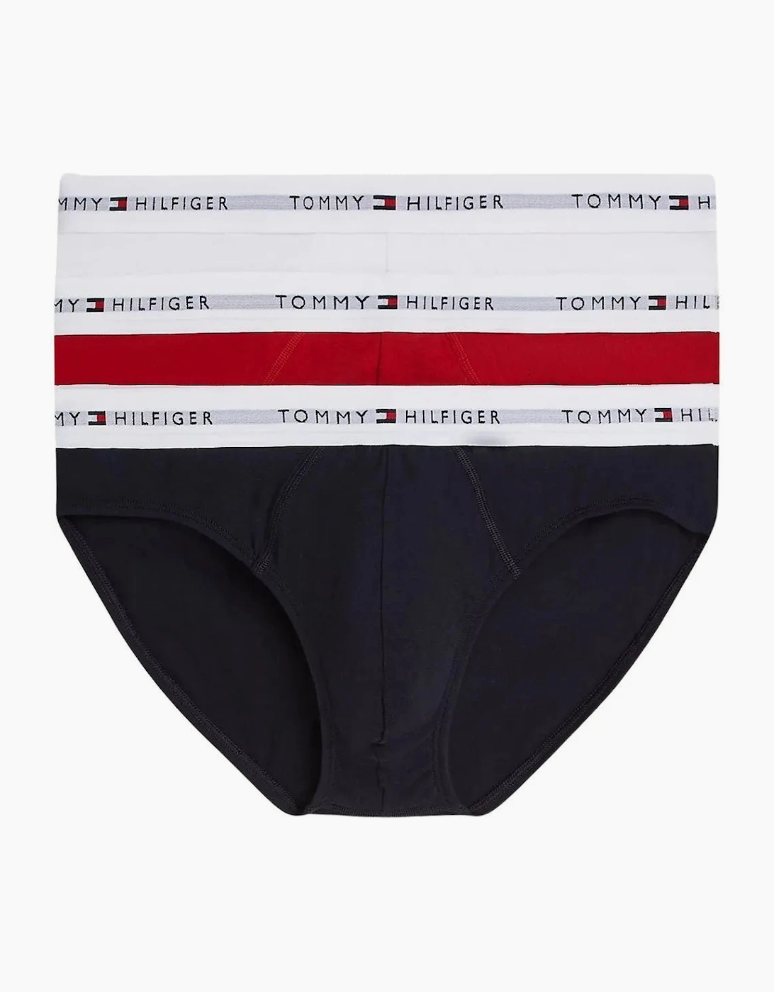 Tommy Hilfiger Men's Black 3-Pack Signature Cotton Briefs, Red/White/Navy  32/30/31 S