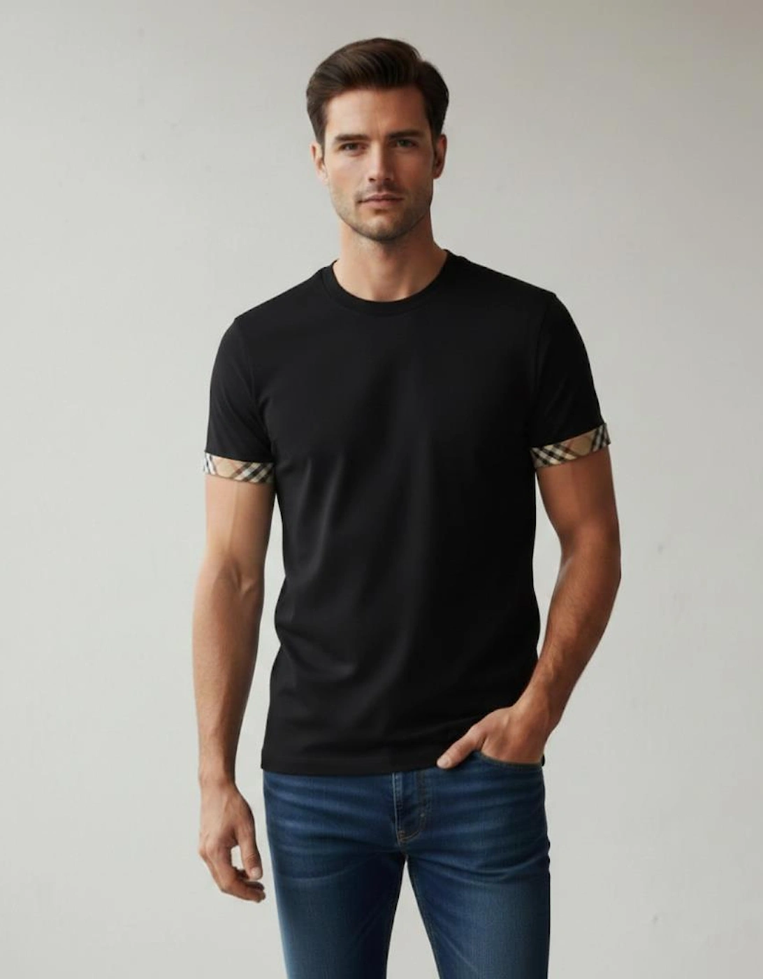 Ellison Check Sleeve T Shirt Black