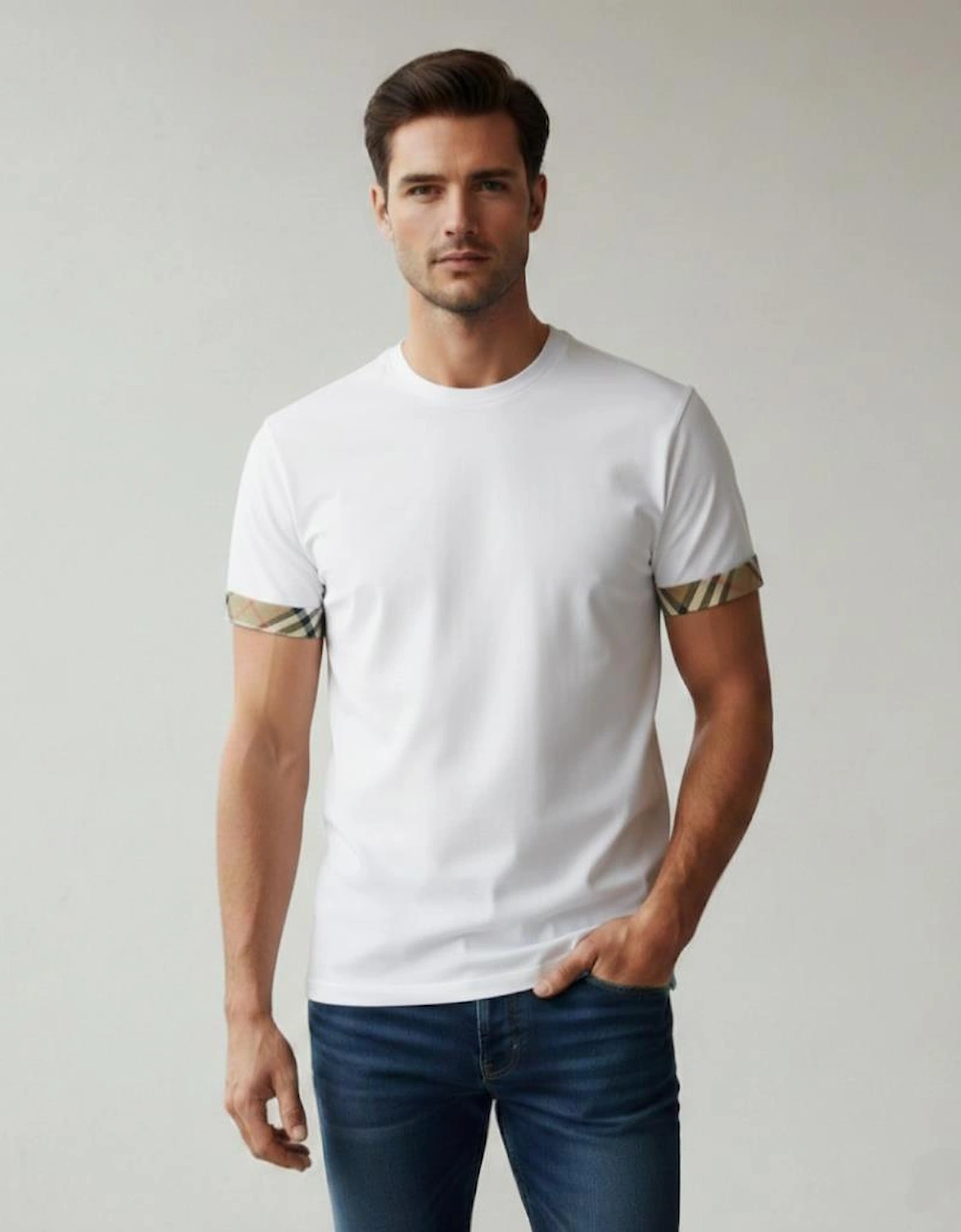 Ellison Check Sleeve T Shirt White
