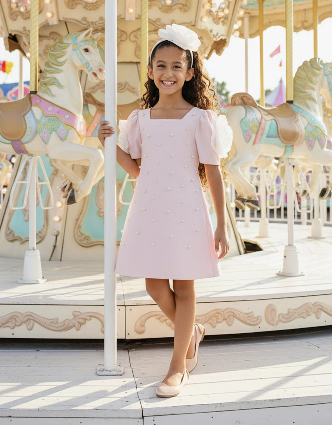 Girls Flower Occasion Dress in Pink, 8 of 7