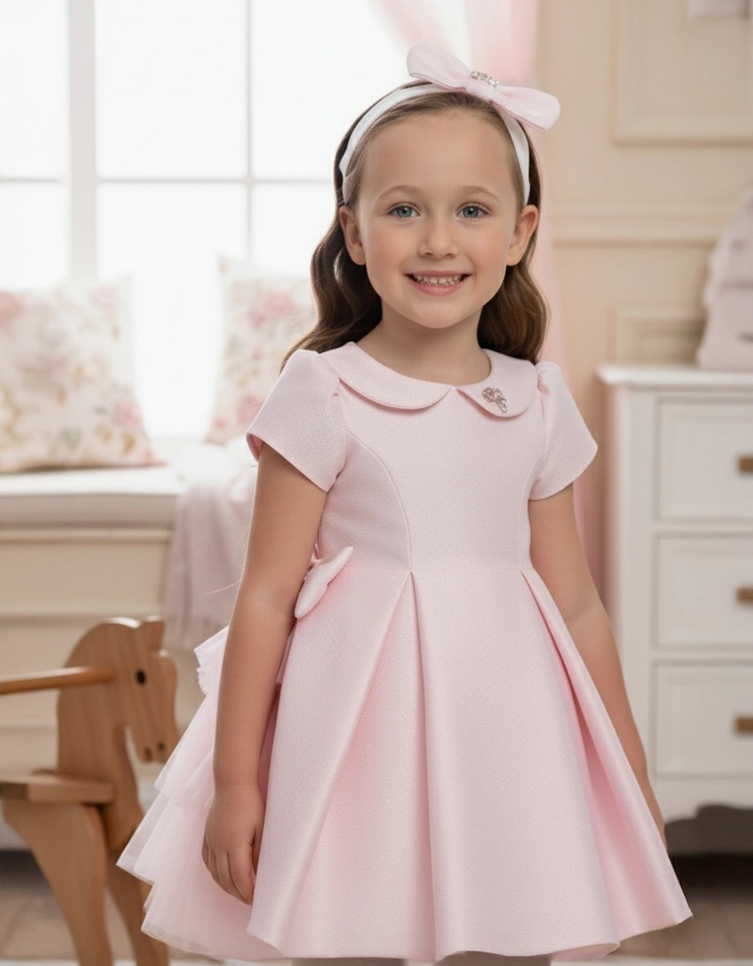Baby Girls Occasion Dress with Headband in Pink, 9 of 8
