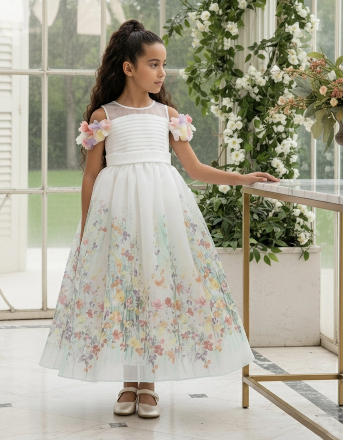 Girls Floral Occasion Dress in Ivory, 8 of 7