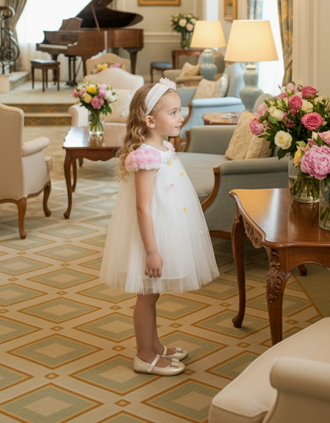 Baby Girls Occasion Dress with Headband in Ivory