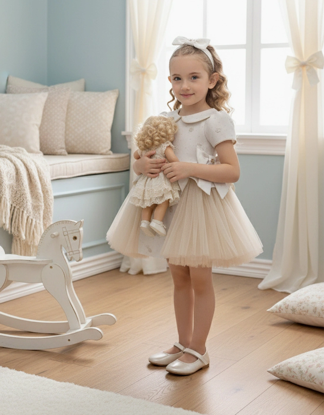 Baby Girls Occasion Dress with Headband in Ivory, 9 of 8